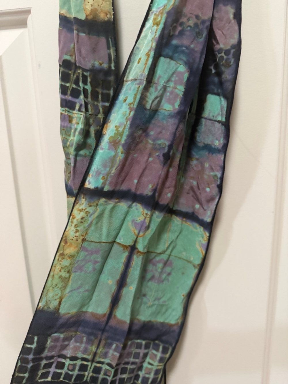 Betsy Giberson Hand Made Shibori Silk Scarf in Teal & Purple